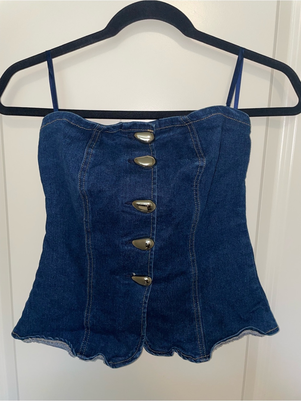 Dark Blue Denim Corset Tank with Decorative Buttons